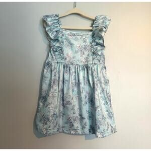 NWOT The Hair Bow Company Flutter Sleeve Floral Dress, Blue/White, Toddler 2T